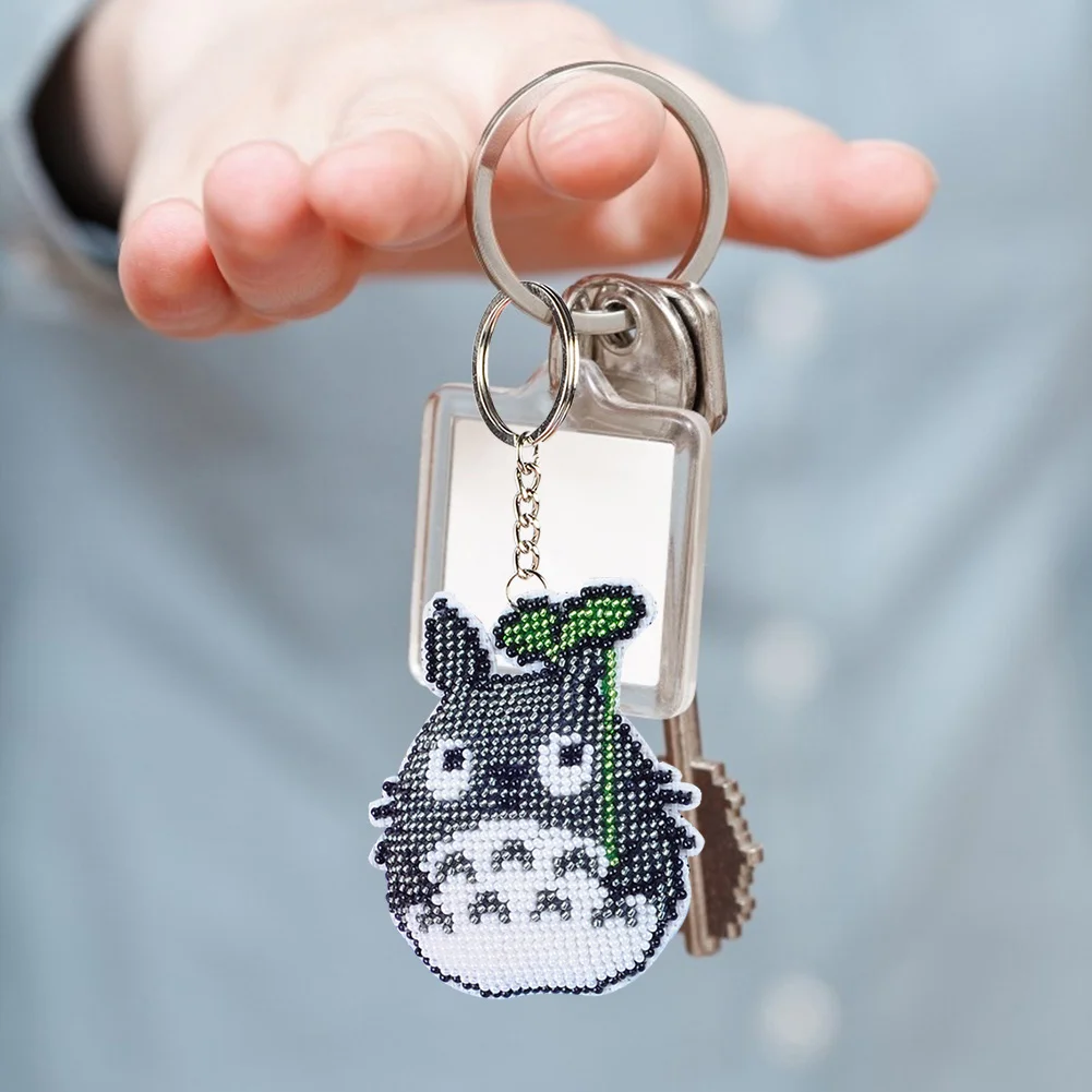 Stamped Beads Cross Stitch Keychain-Cute Totoro