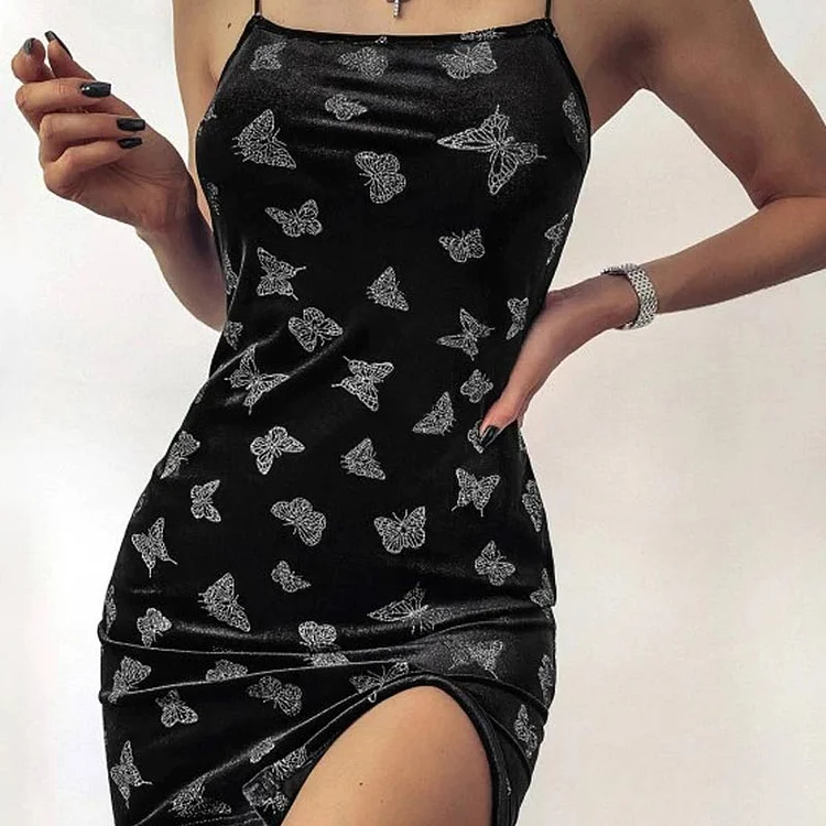 Butterfly Pattren Sleeveless Split Bodycon Dress - IRBOOM Fashion Clothing