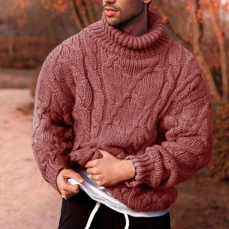 Men's Fashion Casual Warm Solid Color Twisted Turtleneck Sweater
