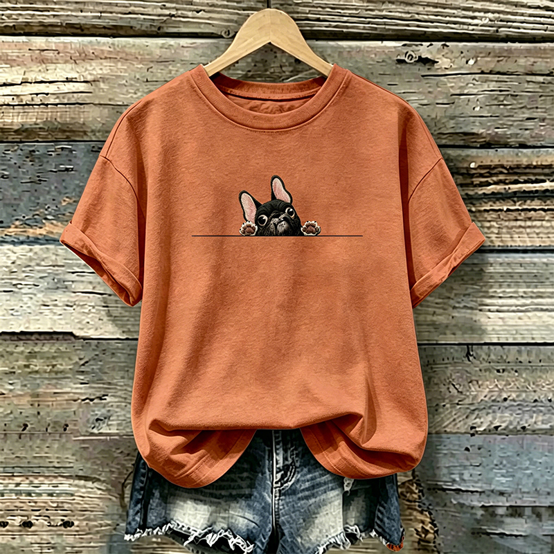 Comstylish Women's Cute Black French Bulldog Pattern Casual T-shirt