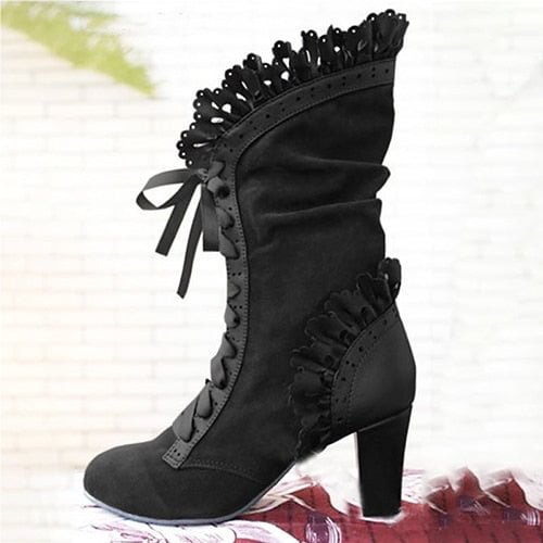 High Heel Boots Women Steampunk Women Sexy Leather Suede Boots Autumn Vintage Winter Shoes Women Lace Up Cosplay Boots HVT373 - BlackFridayBuys