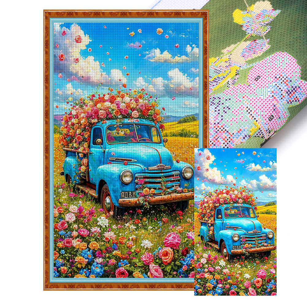 Flower Truck Full 14CT Pre-stamped Canvas(40*70cm) Cross Stitch
