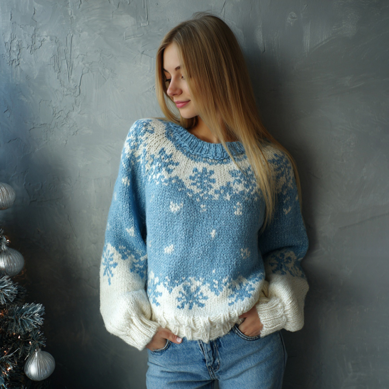 Women's Christmas Snowflake Pattern Cozy Knit Sweater elevenforest