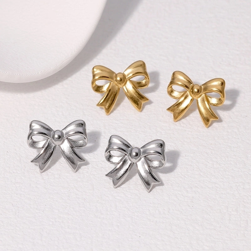 1 Pair IG Style Cute Minimalist Bow Knot 304 Stainless Steel 18K Gold Plated Ear Studs