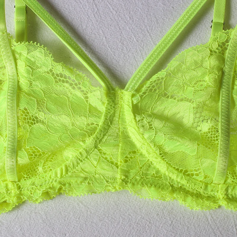 Billionm Neon Green Lingerie Underwear Women Lace Set Hollow Out Bra Panties Thong 2 Pieces Sexy Nightwear Erotic Costumes Intimate Suit