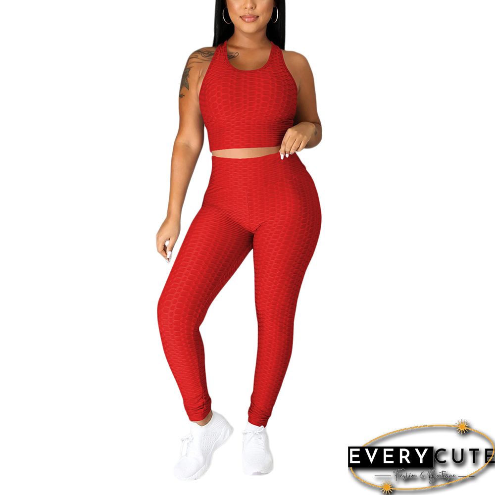 Red Jacquard Bubble Tank with Pant Set