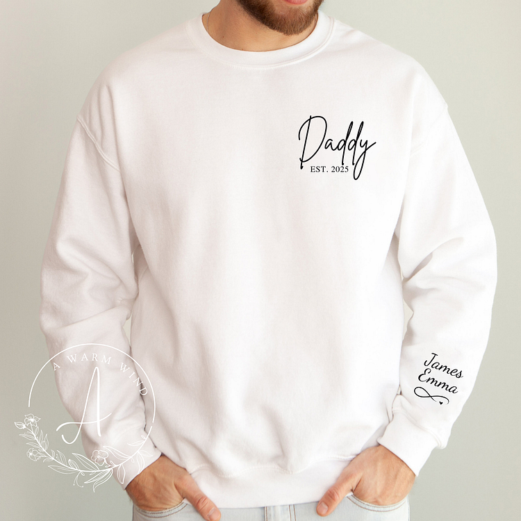 Personalized Daddy Sweatshirt With Kids Names On Sleeve, New Dad Gift,Father's Day Gift