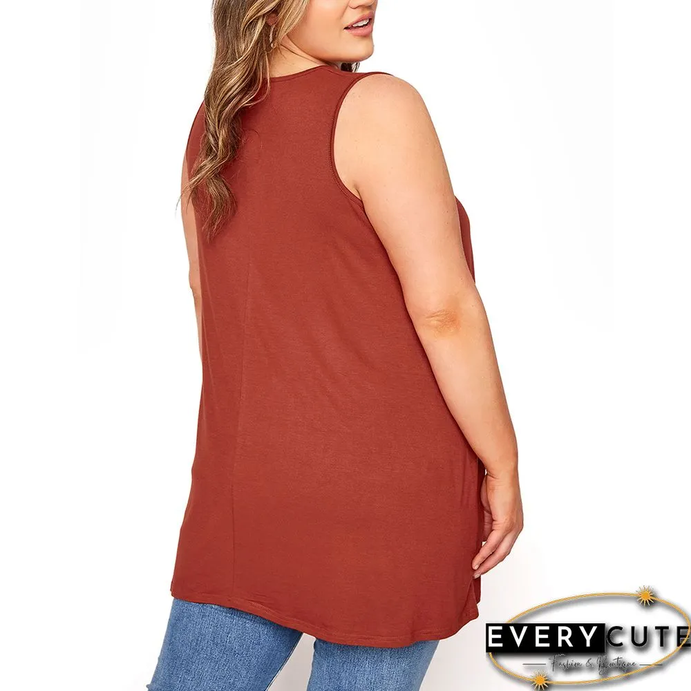 Orange V Neck Sleeveless Plus Size Tank Top
