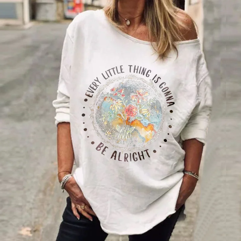 Wildflowers Hippie Every Little Thing Is Gonna Be Alright Crew Neck T-shirt