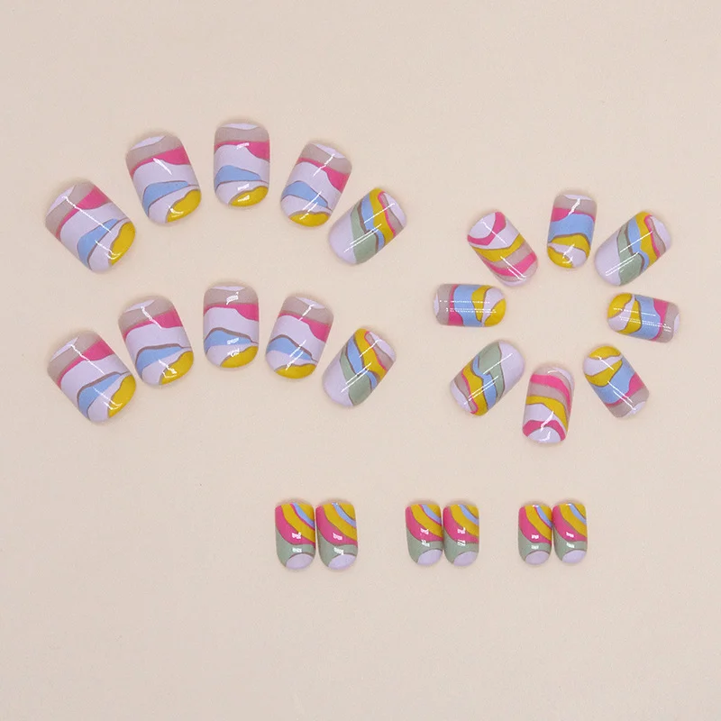 Churchf Churchf Square Fake Nail Colorful Coating Painting Wind Abstract Style Ins Wind Nail Wear Nail Finished Product