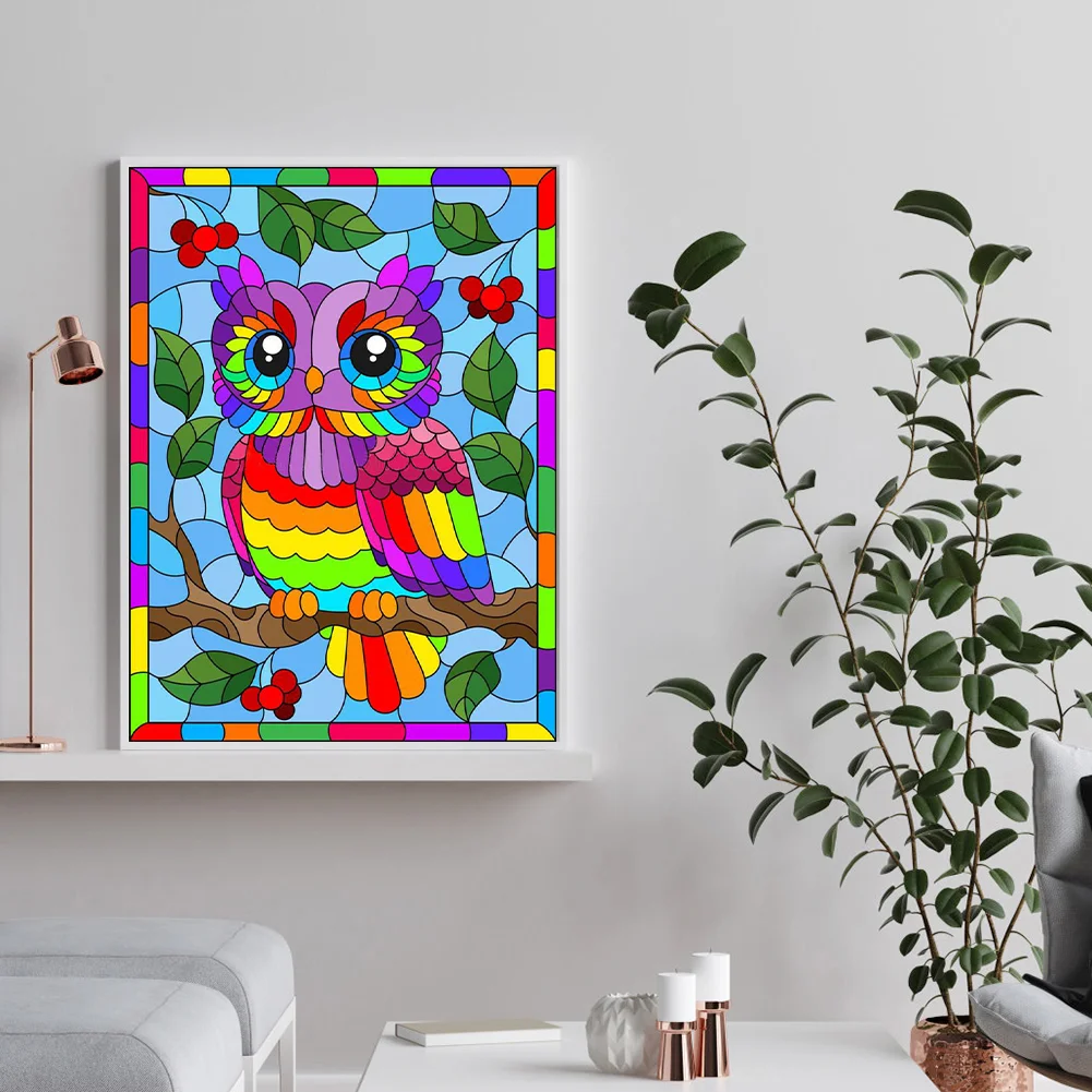 Full Round Diamond Painting 30*40cm - Rainbow Owl