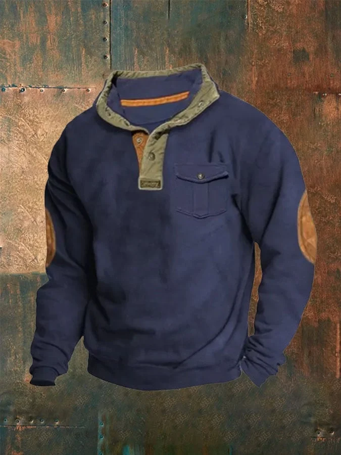 Men's Vintage Color Block Pocket Sweatshirt
