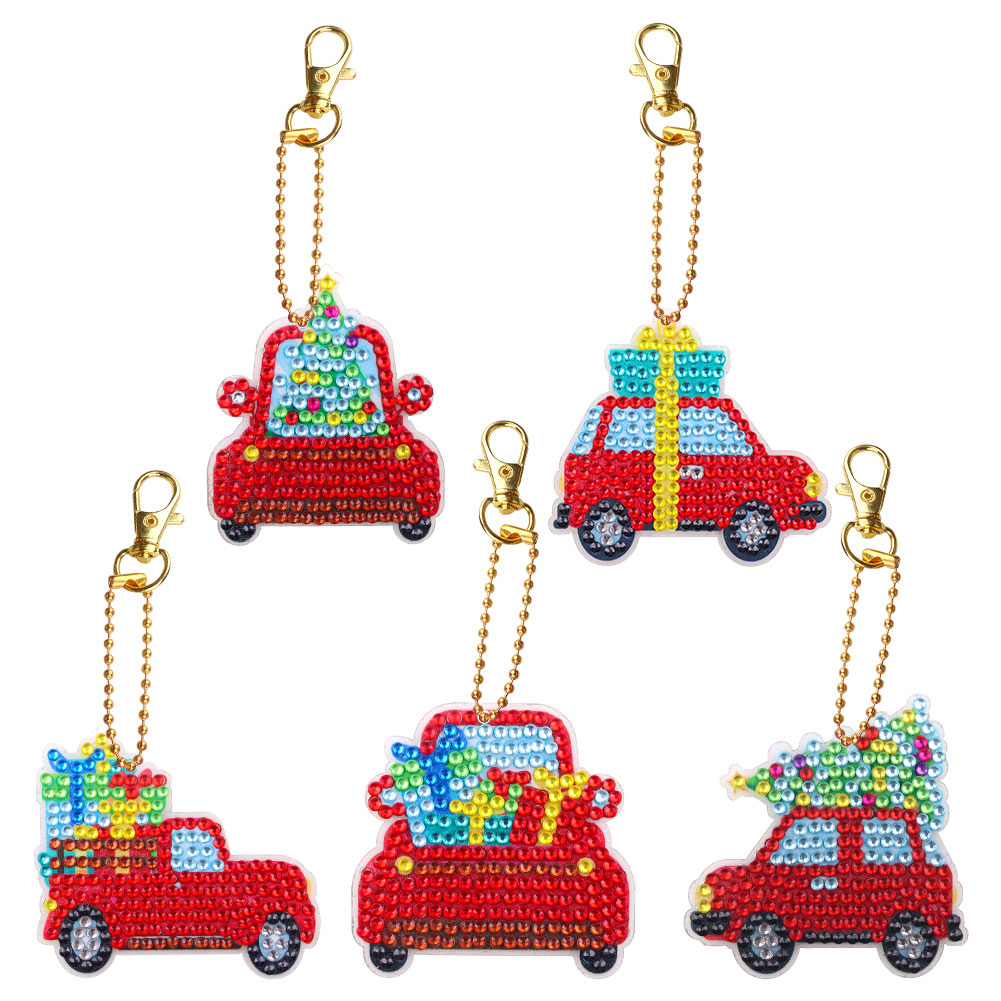 

5pcs Christmas Red Car Double Sided - 5D DIY Craft Keychain, 501 Original