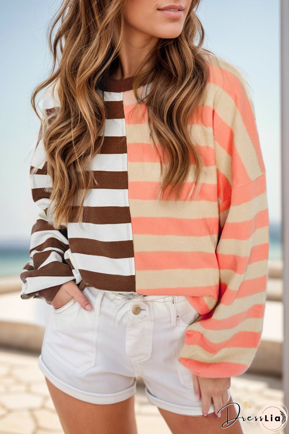 Striped Round Neck Long Sleeve Sweatshirt