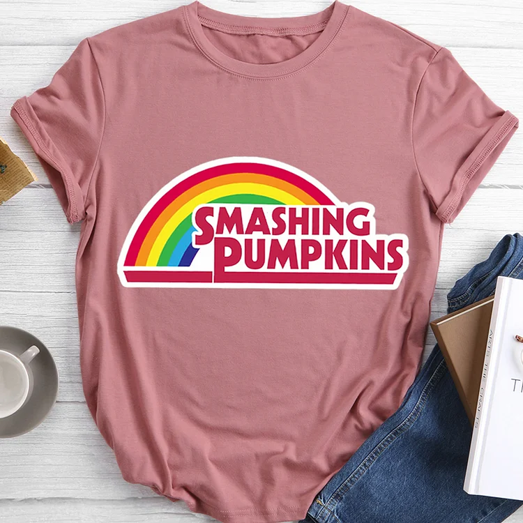 Rainbow Smashing Pumpkins Round Neck T-shirt-BSTJ0038