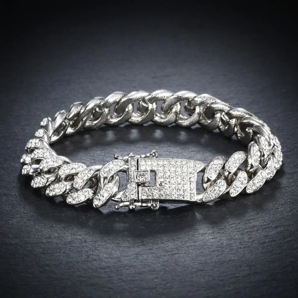 Luxe Pav&eacute; Cuban Link Bracelet | JiStones Signature Series 18cm / Iced Silver
