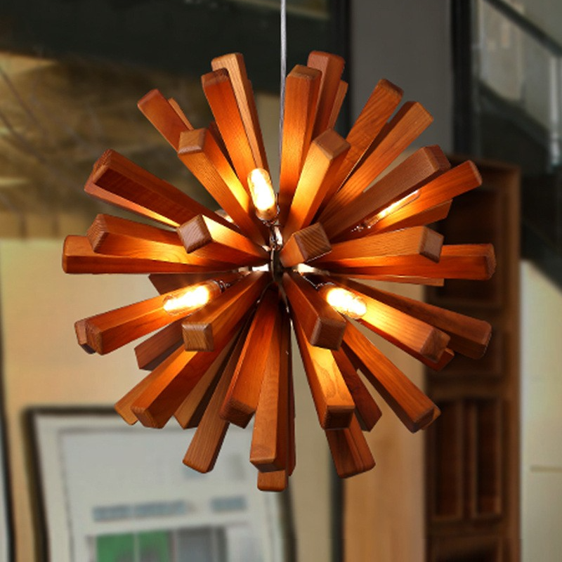 Nordic Wood Chandelier Dandelion-Shaped Pendants Lights For Bedroom