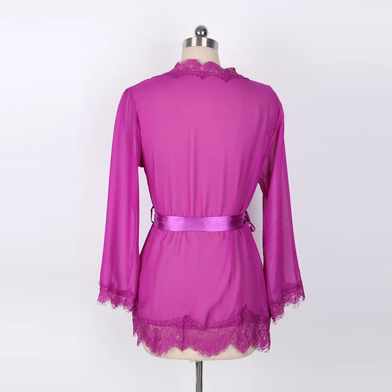 Uveng Sex Lingerie Bathrobe Mesh Eyelash Lace Lace Lace Lace Lavender Lavender Lingerie S-3XL