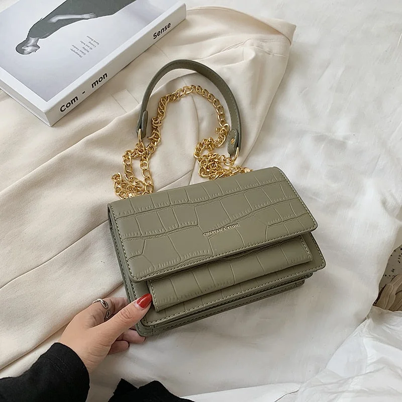 էѧӧܧ Popular Chain Bag Handbag 2020 New Fashion Wild Shoulder/Crossbody Bag Net Red Texture Square Sling Bag