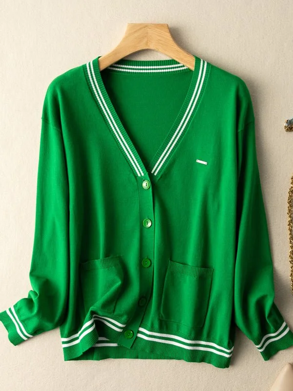 Knitwear Thin Section Literary Retro Wild Loose Striped Jacket In One-Size