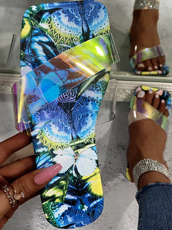 Fashion Floral Sunmmer Flat One-Line Beach Shoes