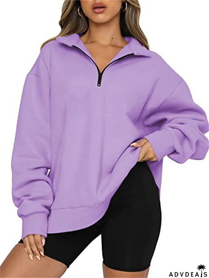 Women's Comfy Casual Half Zip Long Sleeved Sweatshirt
