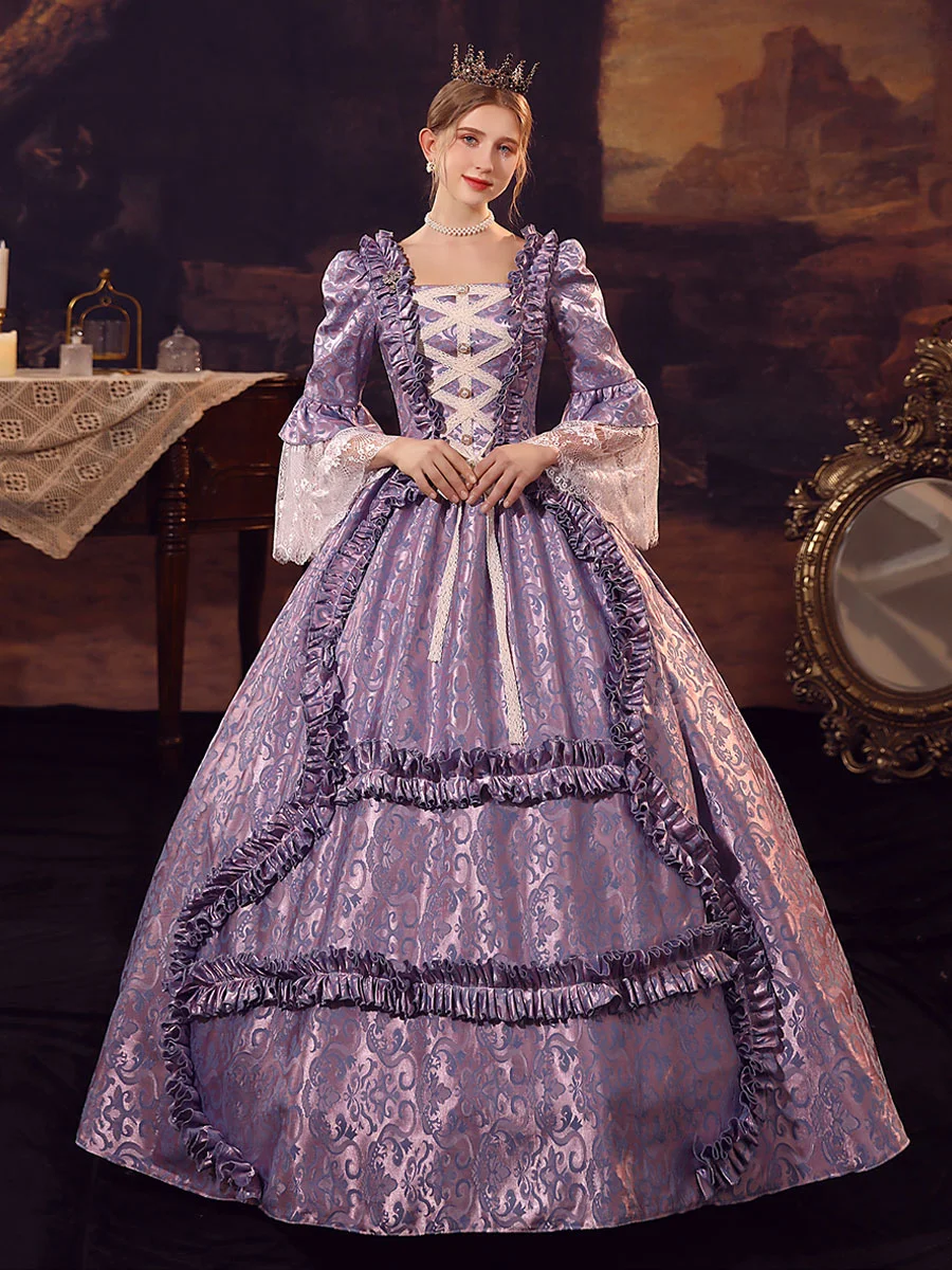 Purple Victorian Dress Women Retro Marie Antoinette Costume Lace Up Ball Gown Performance Dress Novameme