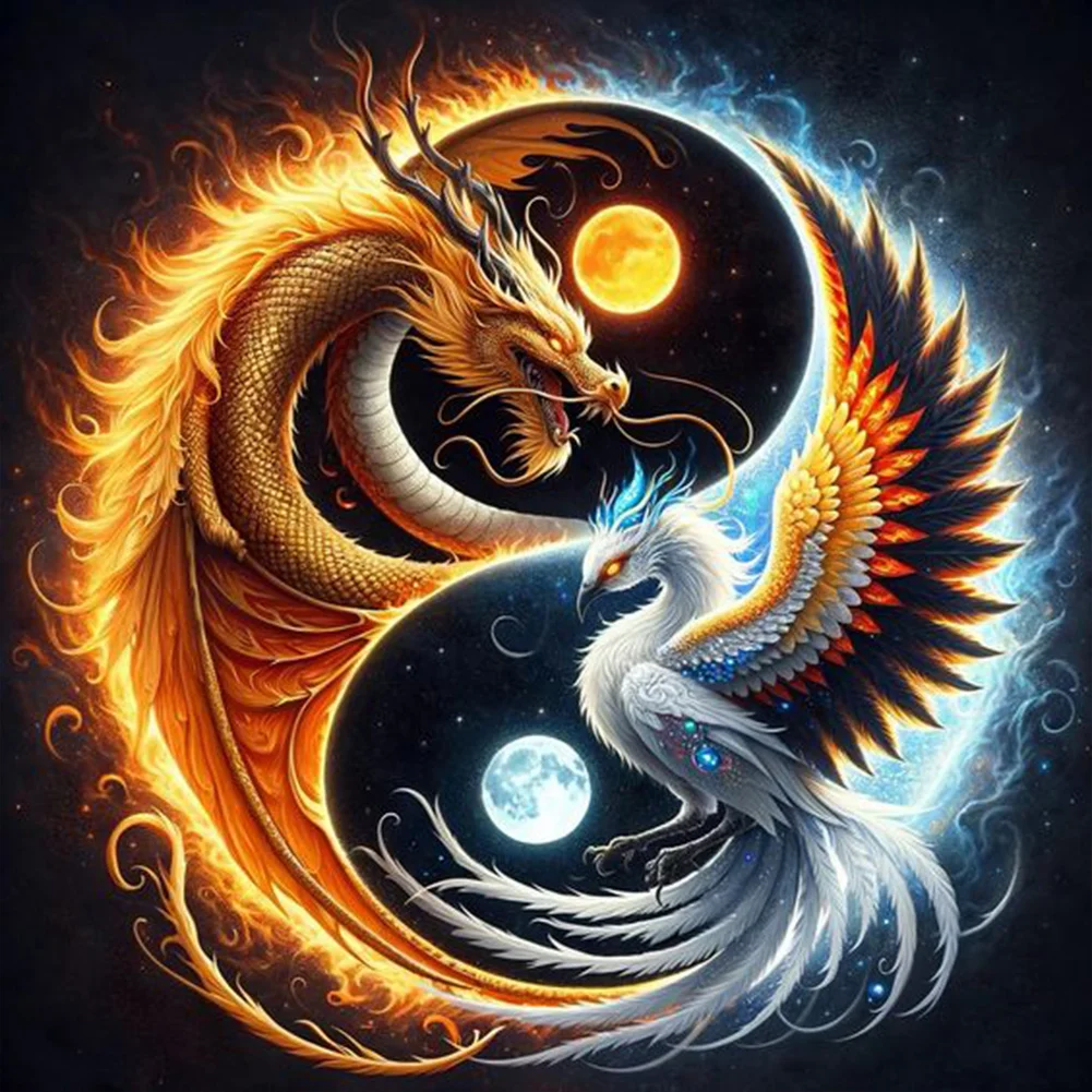 Diamond Painting - Full Round Drill - Yin Yang Dragon Phoenix(Canvas|30*30cm)