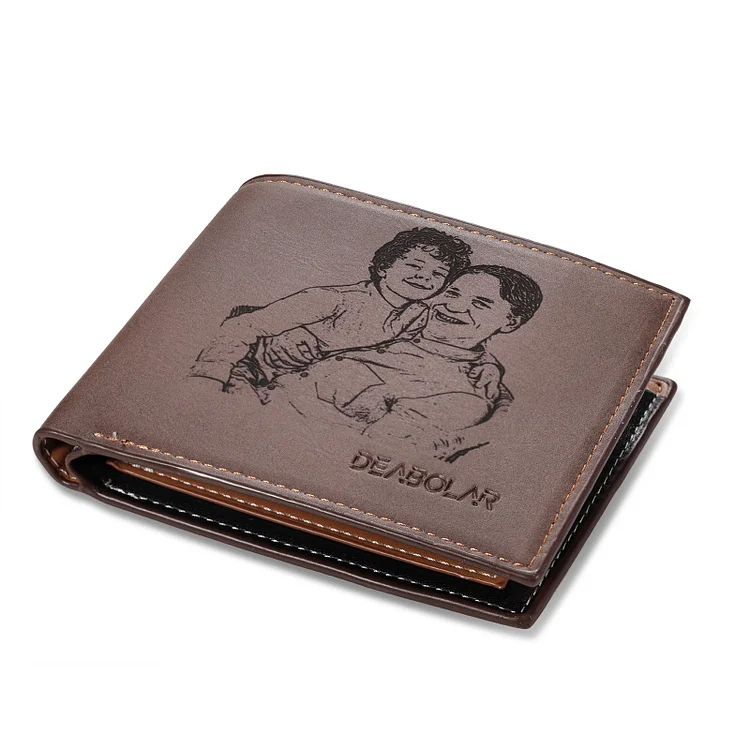 Custom Men Photo Wallet with Engraving Brown Wallet for Him