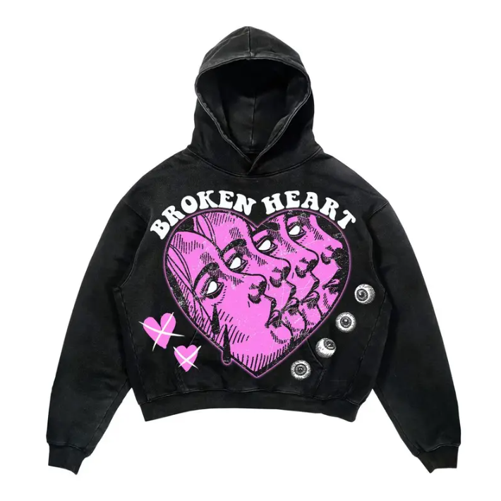 Y2k Broken Heart Print Streetwear Hoodie Vintage Sweatshirt Goth Hoodies at Hiphopee