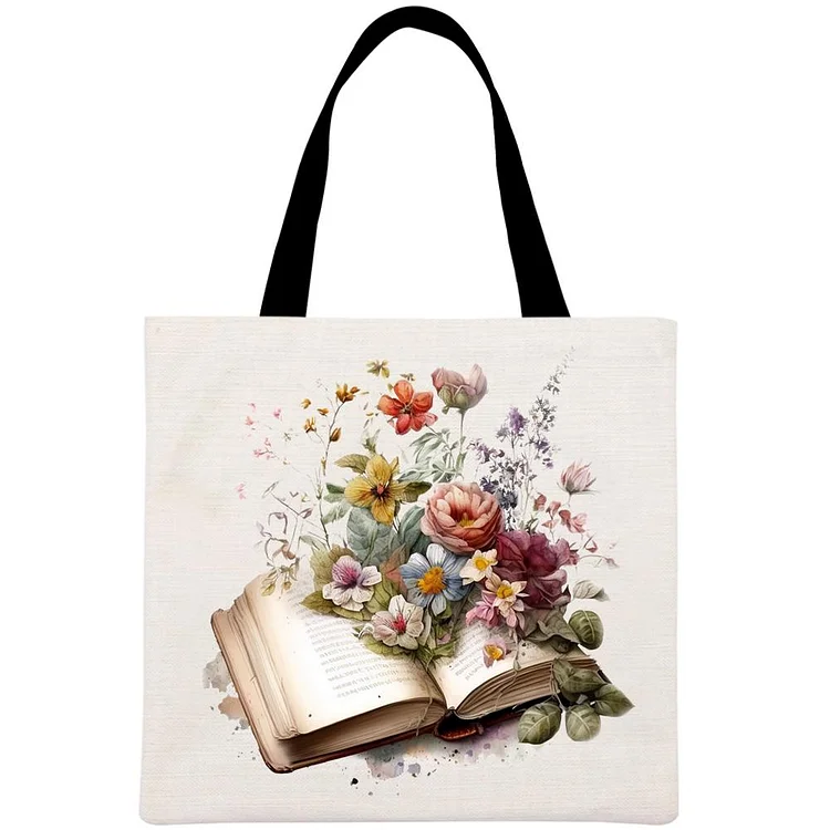 Book Floral Printed Linen Bag