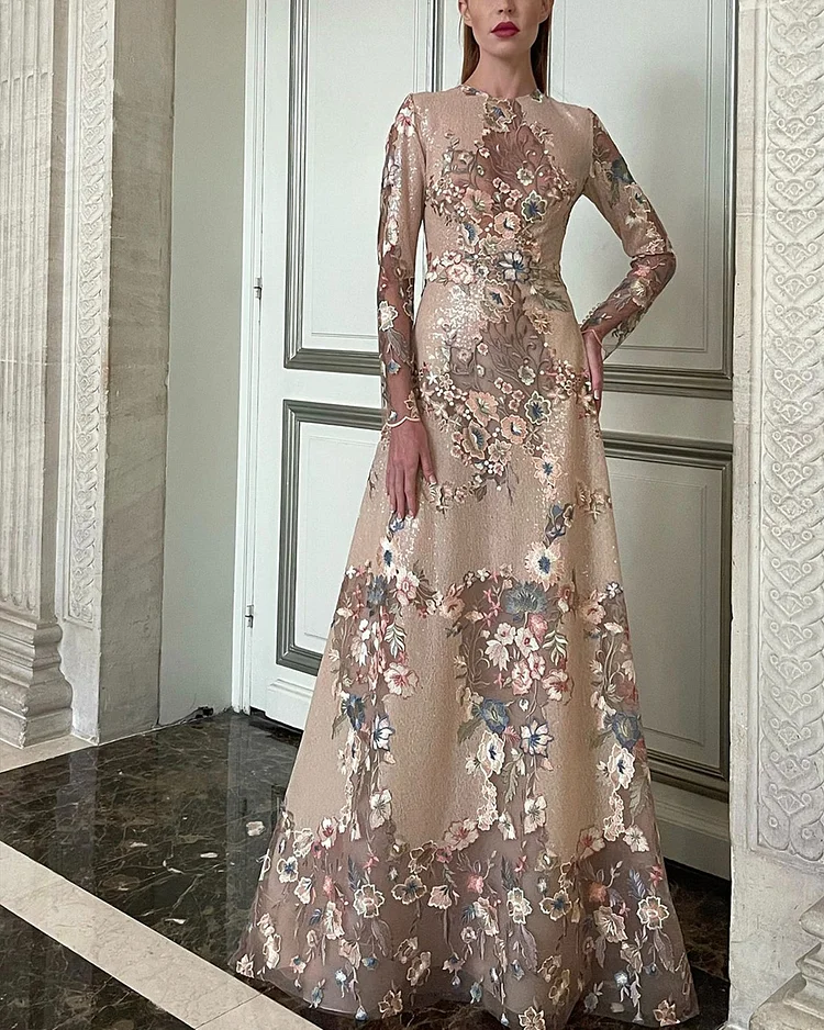 Elegant embroidered floral gown