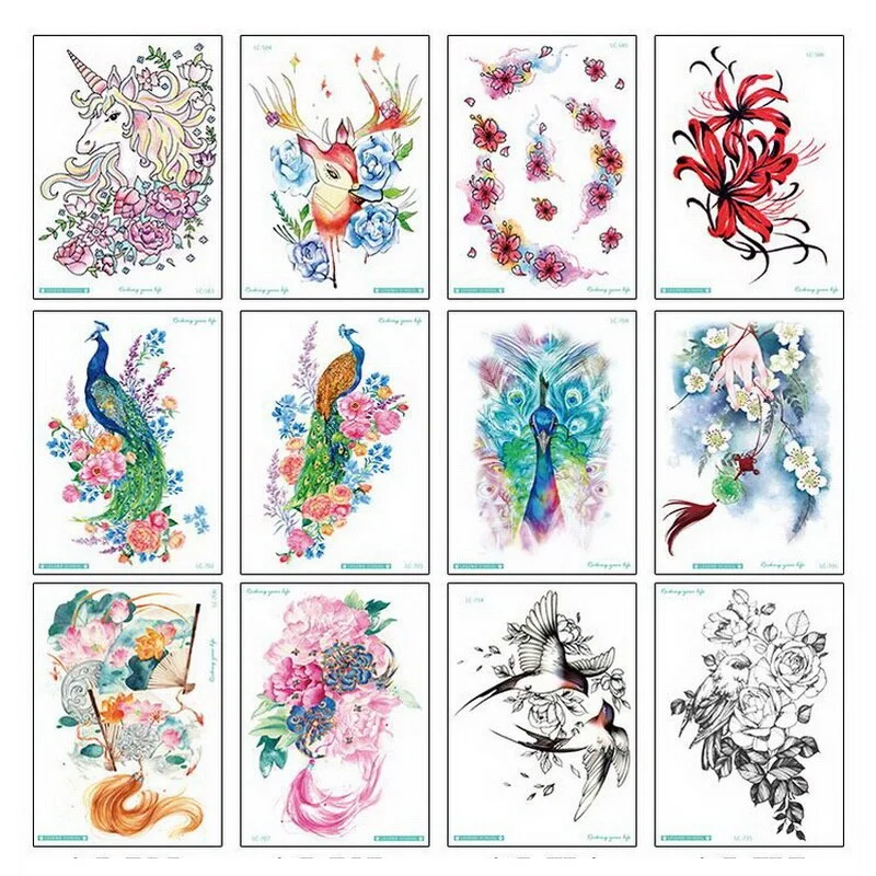 Big Flower arm tattoo Temporary Tattoo Sticker Sparrow/Magpie Fake Tatoo Sleeve Flash Tatto Waterproof Body Art Women sexy girls
