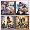 4 PCS Girl - Full Embroidery 2 Strands 14CT Stamped Cross Stitch - 40*40CM