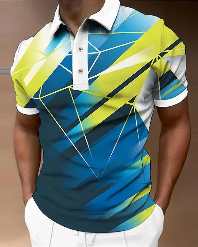 Men's Casual Geometry Printed Short Sleeved Polo Shirt at Hiphopee