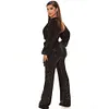 Women's Sequins Deep V-neck Long Sleeve Jumpsuit Trousers