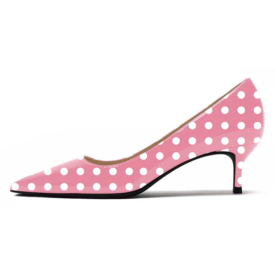 Women's Patent Leather Kitten Heel Polka Dot Pumps Heels in Pink