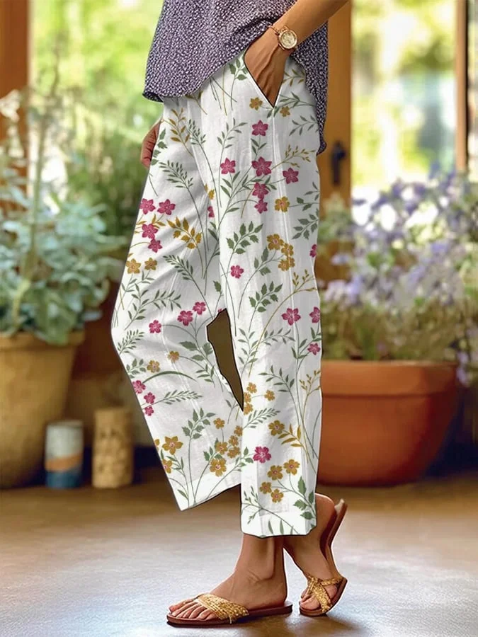 Women's Vintage Floral Print Casual Pants