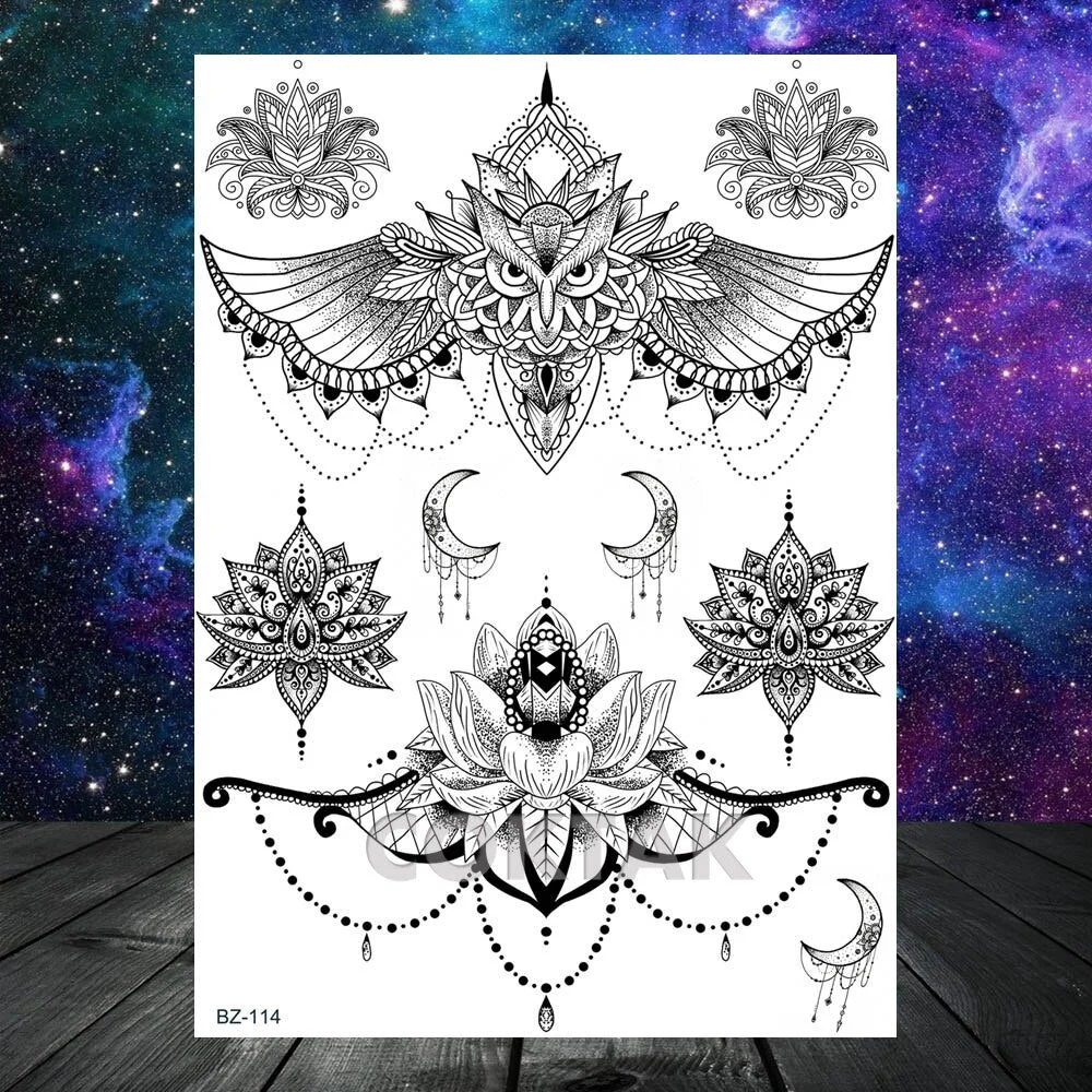 Geometric Skull Temporary Tattoos For Men Women Realistic Fake Wolf Gangster Tattoos Sticker Outer Space Planets Tatoos Washable