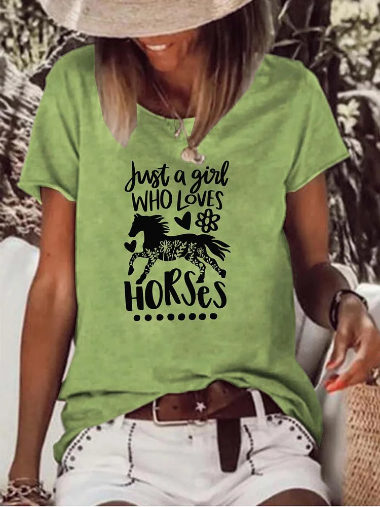 Just a girl who loves horses Raw Hem Tee