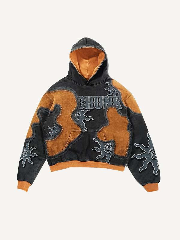 Colorblock Graphic&Letter Faux Decal Print Slant Pockets Hoodie