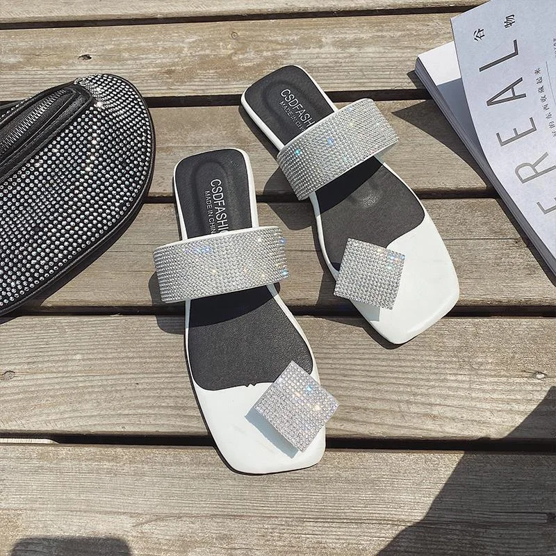 Cute Sexy Wild trend Simple Young Women Bling Slippers Fashion Flats Open Toe Summer Slippers Slides Women Casual Shoes Solid
