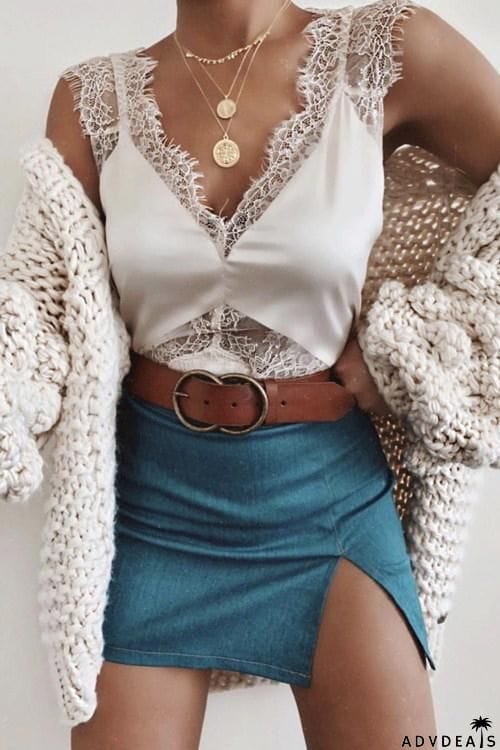 Lace Patchwork Sleeveless Tank Top