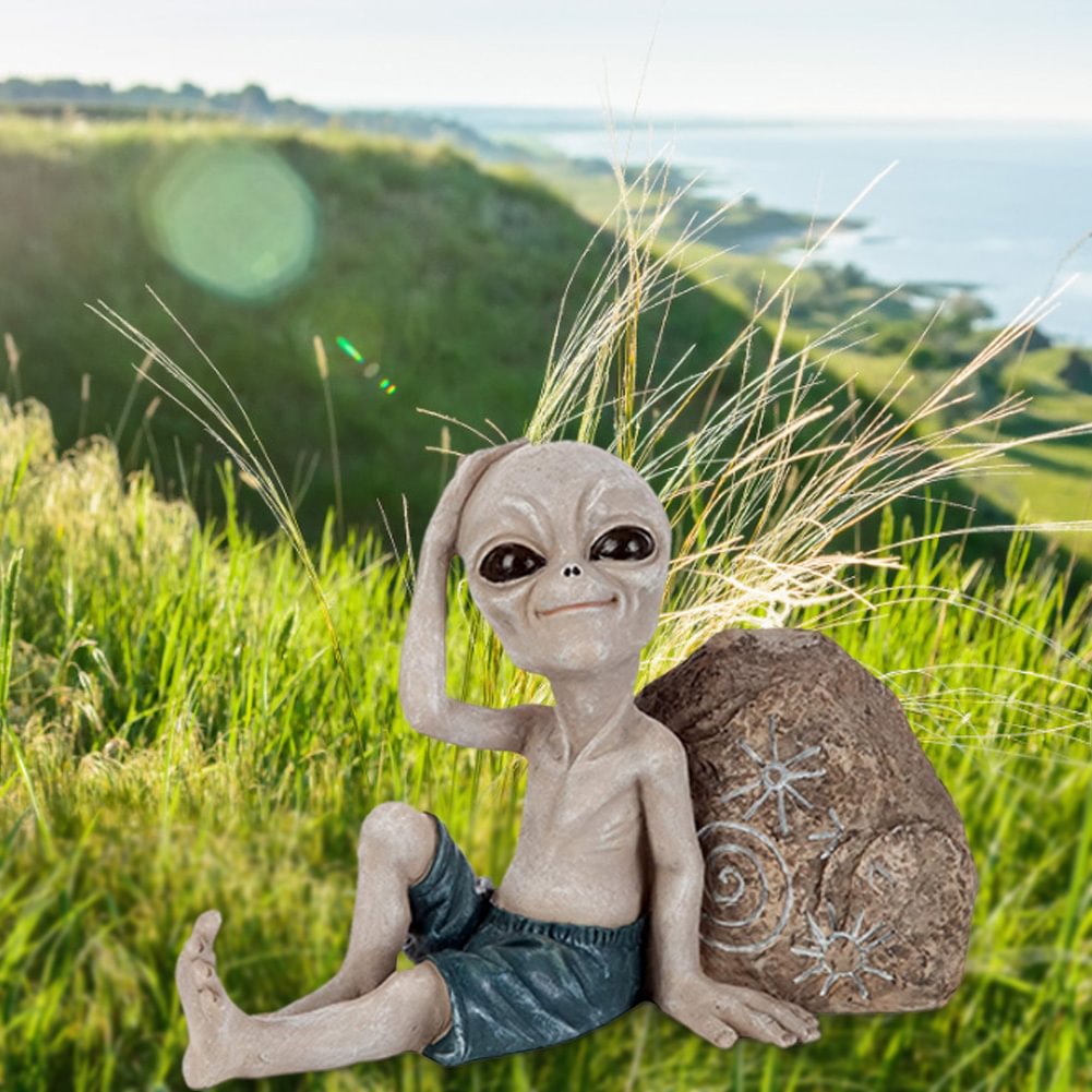 Outer Space Alien Statue Miniature Resin Home Touching Head Alien Sculpture