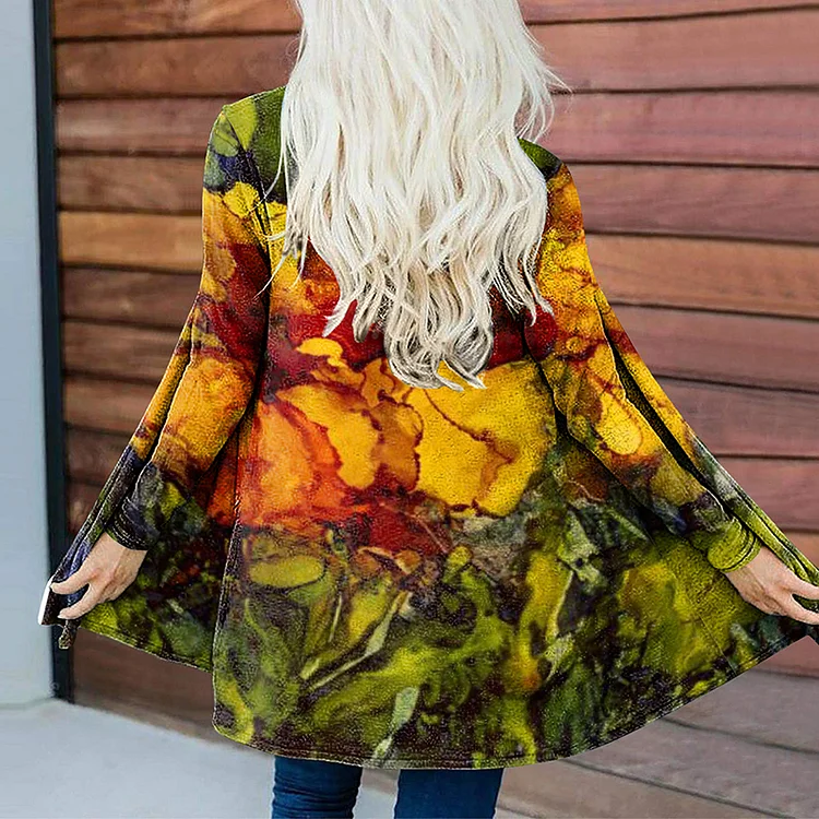 Vefave Watercolor Smudged Sunflower Long Sleeve Cardigan