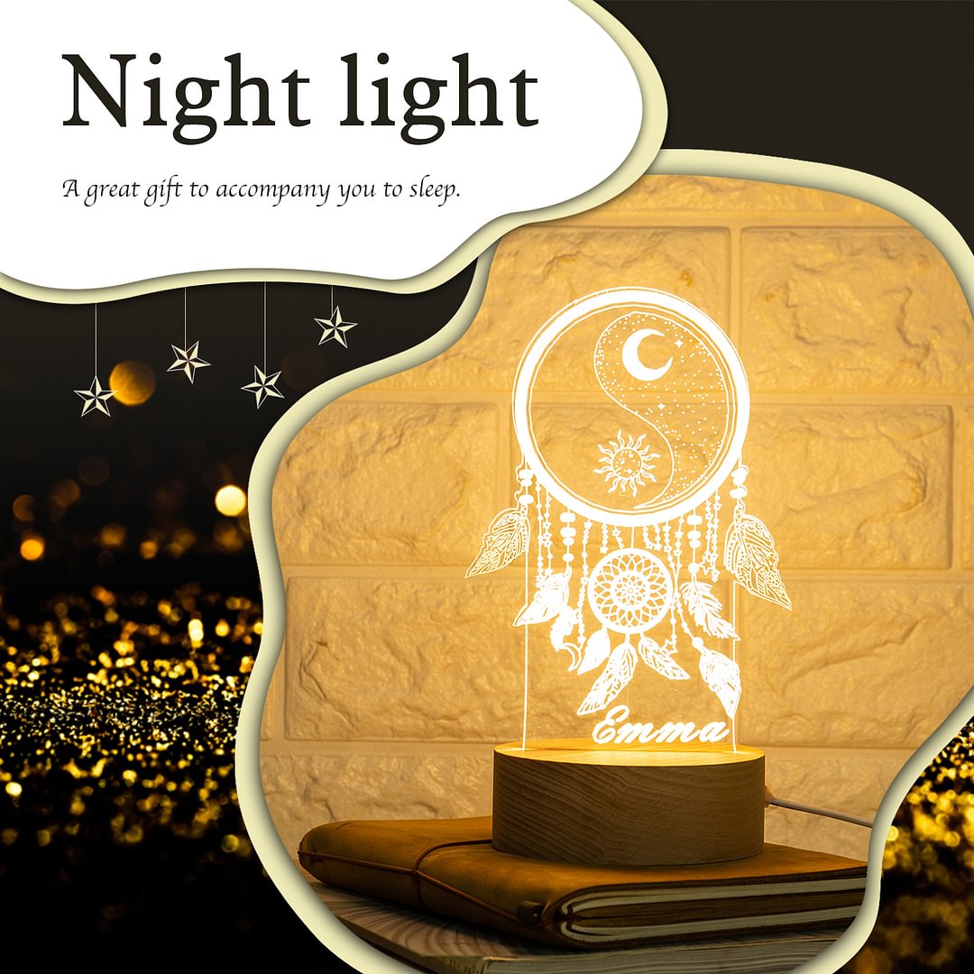 Lampe Attrape-Rêves 16 Couleurs Personnalisable - Veilleuse 3D Avec Nom Ou Message, Déco Zen Lumineuse Pour Chambre