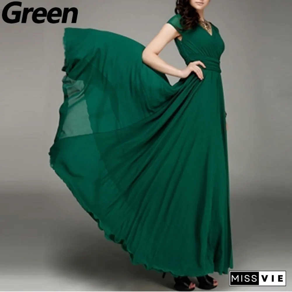 Womens Fashion Spring Summer Autumn Bohemian Maxi Dress Beach Evening V-Neck Sexy Women