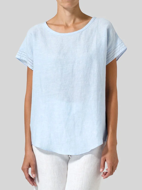 Short cotton and linen solid color women's top