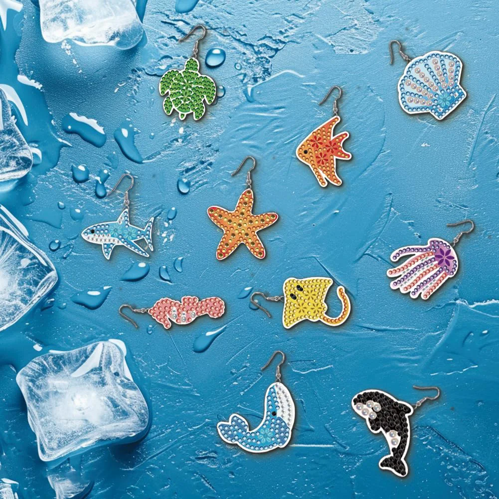 12 Pairs Ocean DIY Diamond Art Earrings Double Sided Diamond Painting Earrings