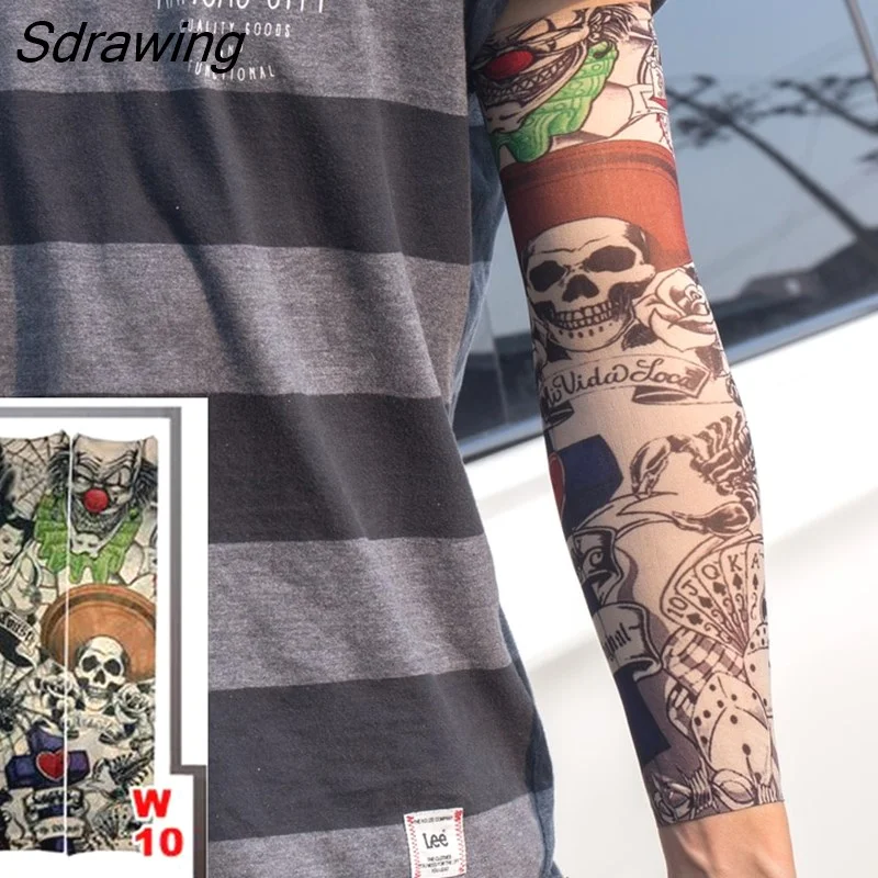 Sdrawing Temporary Tattoo Sleeve Tattoos Full Long Arm Tattoo Sleeve Men Elastic Nylon Tattoos skull dragon snake tiger tatoo sleeve